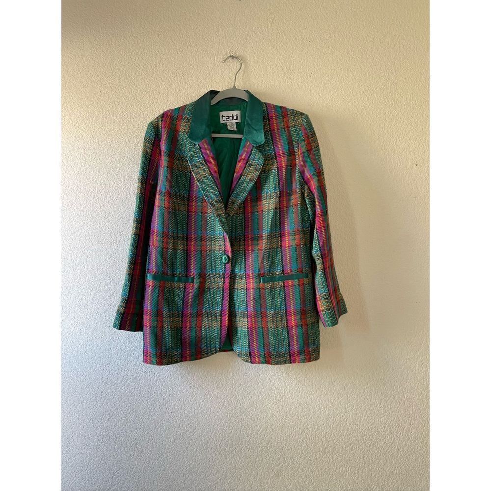 Vintage‎ teddi oversized plaid colorful blazer size small